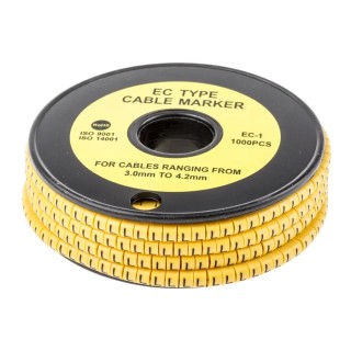 RS PRO EC Slide-On Cable Marker, Black, Pre-printed "L", 4.2 mm Maximum Cable Diameter, Yellow Marker, Polyvinyl 812-0871