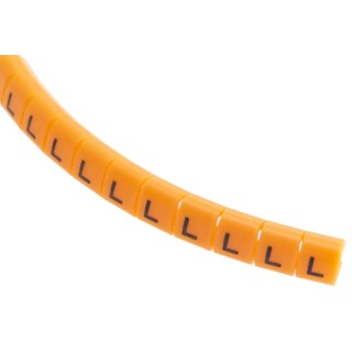 RS PRO Snap-On Cable Marker, Pre-Printed Legend "L", Black Legend Colour, Orange Marker Colour, Polyamide 6, 3-3.4 812-1310