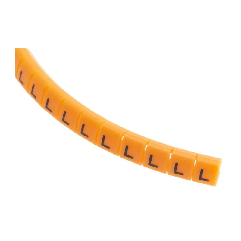 RS PRO Snap-On Cable Marker, Pre-Printed Legend "L", Black Legend Colour, Orange Marker Colour, Polyamide 6, 3-3.4 812-1310