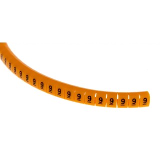 RS PRO MB2 Snap-On Pre-Printed Cable Marker, Black Legend "9", Orange Marker Colour, For 4-5 mm Cable Diameter 812-1420