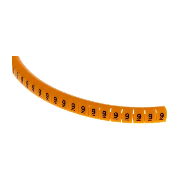 RS PRO MB2 Snap-On Pre-Printed Cable Marker, Black Legend "9", Orange Marker Colour, For 4-5 mm Cable Diameter 812-1420