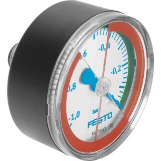 Festo 63 mm Threaded Pressure Gauge, 0 to -1 bar Range, ABS Case, R 1/4 Connection VAM-63-V1/0-R1/4-E-RG