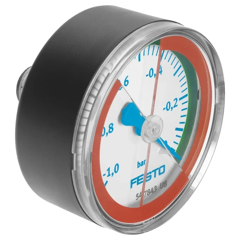 Festo 63 mm Threaded Pressure Gauge, 0 to -1 bar Range, ABS Case, R 1/4 Connection VAM-63-V1/0-R1/4-E-RG