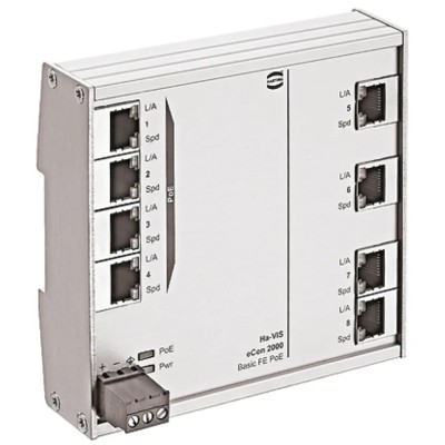 HARTING Unmanaged Ethernet Switch 8 Ports Full Gigabit PoE/PoE+ DIN Rail Mount 24020080020