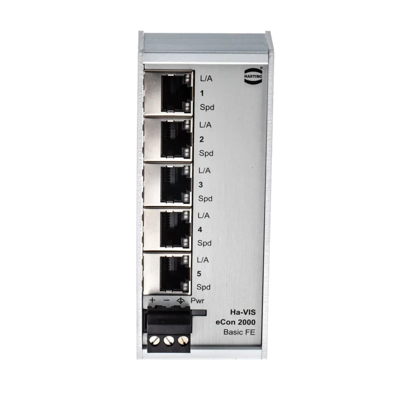 HARTING Unmanaged 5 Port Fast Ethernet Switch for DIN Rail Mounting 9-60 VDC Power 24020050010
