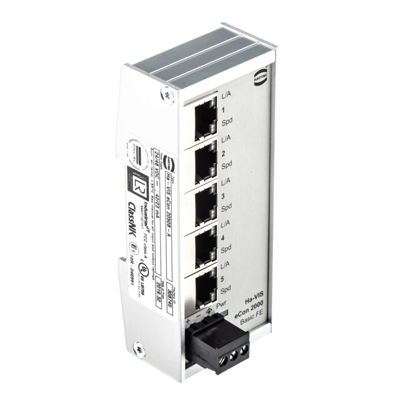 HARTING Unmanaged 5 Port Fast Ethernet Switch for DIN Rail Mounting 9-60 VDC Power 24020050010