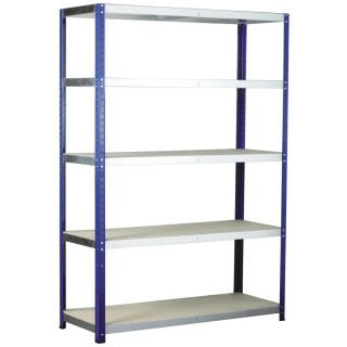 RS PRO Blue 5 Shelf Chipboard Galvanised Steel Shelving System 1.8 m x 900 mm x 600 mm 265 kg Load 813-3228