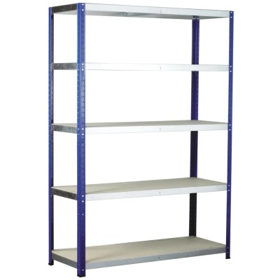 RS PRO Blue 5 Shelf Chipboard Galvanised Steel Shelving System 1.8 m x 900 mm x 600 mm 265 kg Load 813-3228