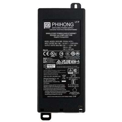 Phihong 1 Port PoE Injector 240V AC Input 30W Power 56V DC Output 536mA POE29U-1AT(PL)D
