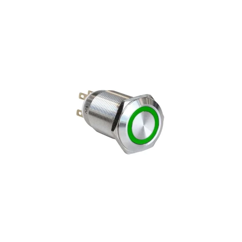 Bulgin Illuminated Latching Push Button Switch Panel Mount 19 mm Cutout SPST Green LED IP65 24 V dc MPI005