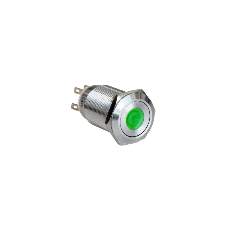 Bulgin Illuminated Push Button Switch, Latching, Panel Mount, 19 mm Cutout, SPST, Green LED, IP65, 24 V DC MPI005
