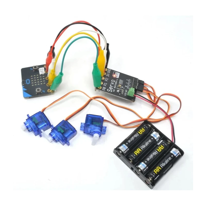 Monk Makes Servo Kit for BBC Micro:bit Add-on with 3 Servomotors, Battery Box, Educational Booklet SKU00075