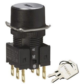Omron Key Switch DPDT 3-Way IP65 Cylindrical Bezel, 30V DC, 125V AC, Latching Operation, Omron A165 Series 