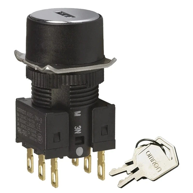 Omron Key Switch DPDT 3-Way IP65 Cylindrical Bezel, 30V DC, 125V AC, Latching Operation, Omron A165 Series 