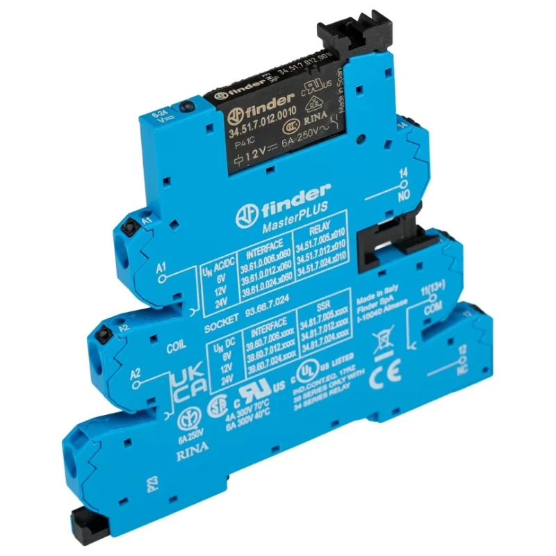 Finder 39 Series Electromechanical Interface Relay DIN Rail Mount 12V AC/DC Coil 6A SPDT Silver Alloy 39.61.0.012.0060