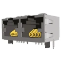TE Connectivity RJ45 Connector Female PCB Mount Cat5 STP Shield Right Angle 2 Port 8 Way 