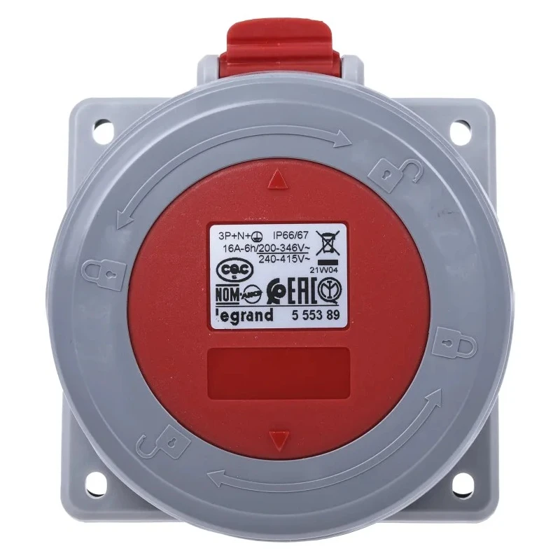 Legrand Industrial Power Connector Panel Mount Socket 16A 415V IP66 IP67 Red P17 Tempra Pro 5 553 89
