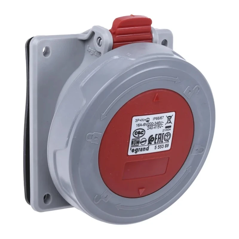 Legrand Industrial Power Connector Panel Mount Socket 16A 415V IP66 IP67 Red P17 Tempra Pro 5 553 89