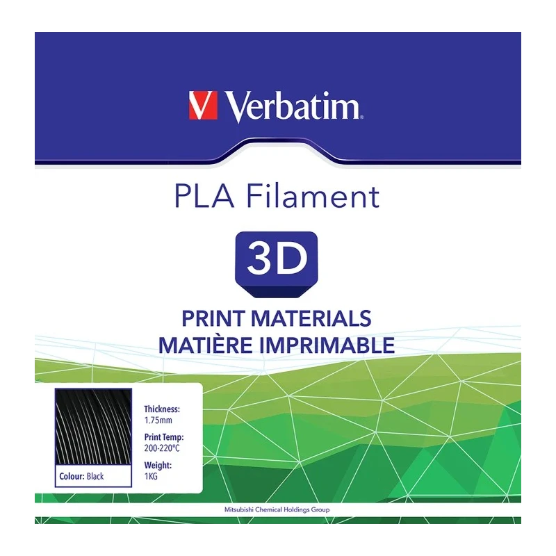 Verbatim 1.75 mm Black PLA 3D Printer Filament, 1 kg 55318