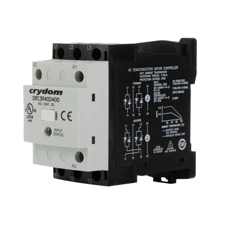 Crydom Solid State Relay, DIN Rail Mount, 7.6 A Load Current, 400 V AC Load Voltage, 30 V AC Control Voltage DRC3R40D400