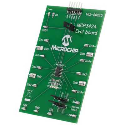 Microchip MCP3424EV 18-bit Four Channel Delta-Sigma ADC Development Board Evaluation Board MCP3424EV