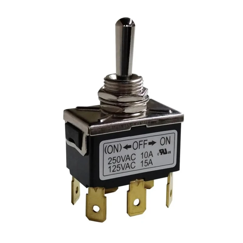 RS PRO DPDT Toggle Switch, PCB Mount, On-Off-On, Solder Terminal, 250 V ac, Brass Actuator, IP40 Rated 206-6991