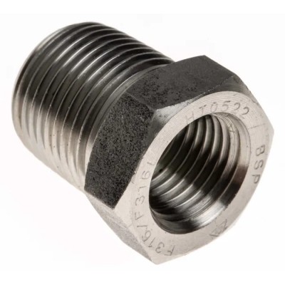 RS PRO Stainless Steel Pipe Fitting Straight Hexagon Bush Male 3/8 in x Female 1/4 in 826-7078