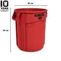 Rubbermaid Commercial Products BRUTE 121L Red Snap-On Polyethylene Waste Bin FG263200RED
