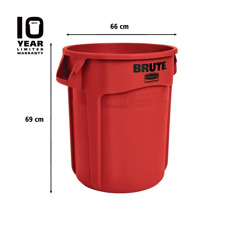 Rubbermaid Commercial Products BRUTE 121L Red Snap-On Polyethylene Waste Bin FG263200RED