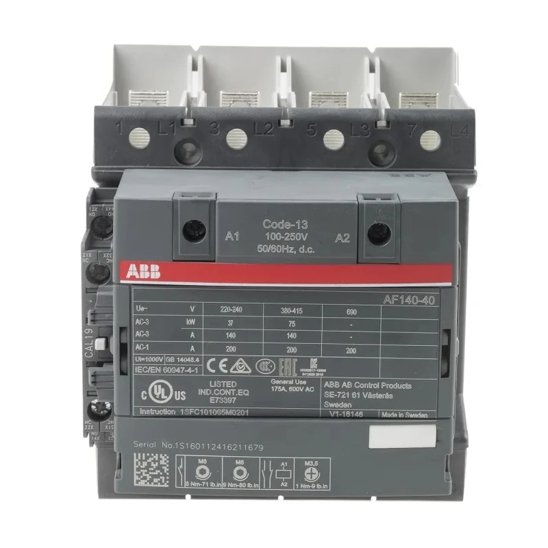 ABB AF116 Contactor, 230V AC Coil, 4-Pole, 200A, 75 kW Power Rating, 4 NO Contacts, 690V AC 1SFL447102R1311 AF140-40-11B-13