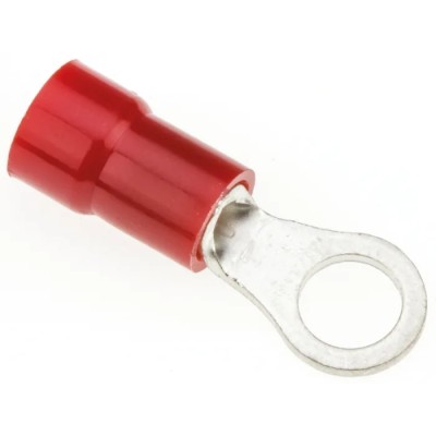 JST R Insulated Ring Terminal 4 mm Stud Size 22 AWG to 16 AWG Wire Size, Nylon Insulation, Red FN1.25-M4