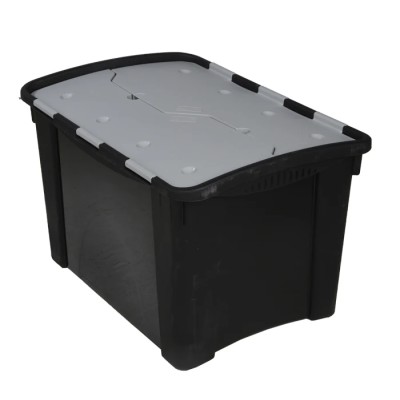 RS PRO 60L Black, Grey Polypropylene Storage Box with Attached Lid 385mm x 595mm x 412mm 838-6551