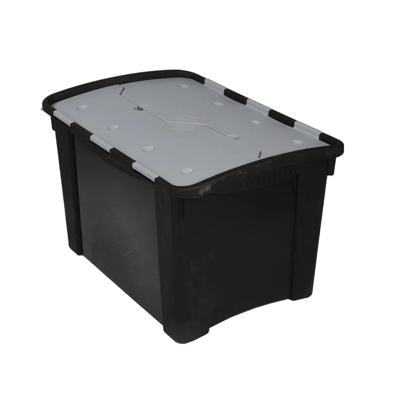 RS PRO 60L Black, Grey Polypropylene Storage Box with Attached Lid 385mm x 595mm x 412mm 838-6551