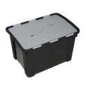 RS PRO 60L Black, Grey Polypropylene Storage Box with Attached Lid 385mm x 595mm x 412mm 838-6551