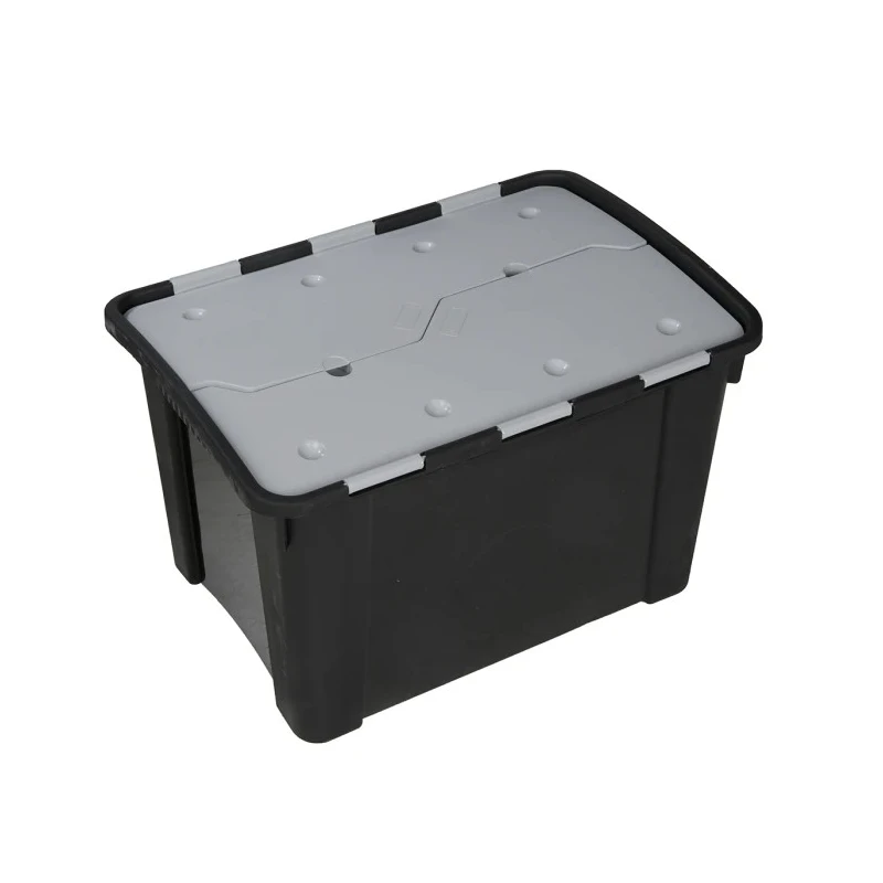 RS PRO 60L Black, Grey Polypropylene Storage Box with Attached Lid 385mm x 595mm x 412mm 838-6551