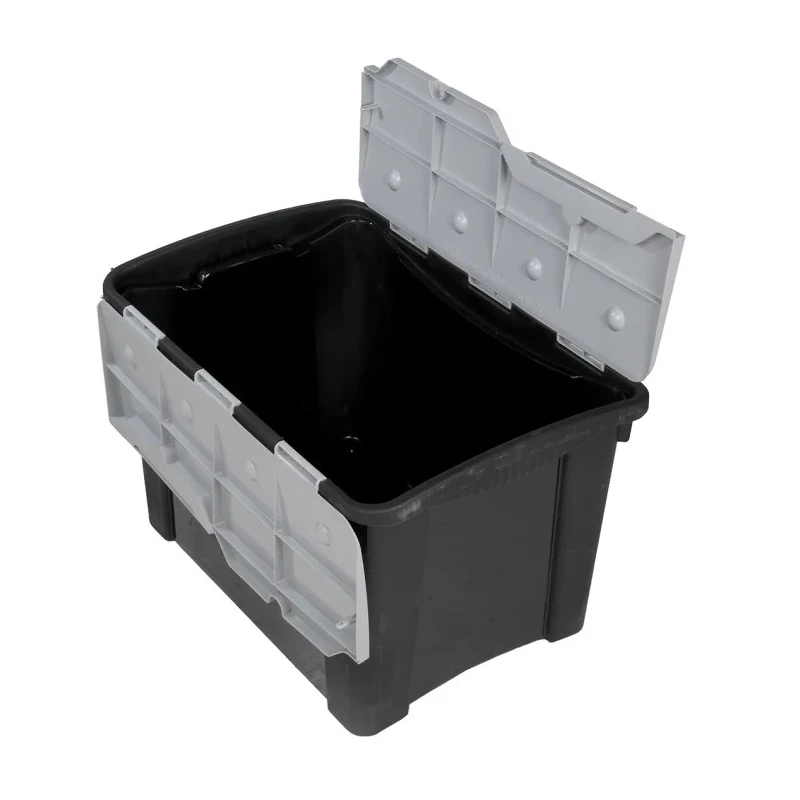 RS PRO 60L Black, Grey Polypropylene Storage Box with Attached Lid 385mm x 595mm x 412mm 838-6551