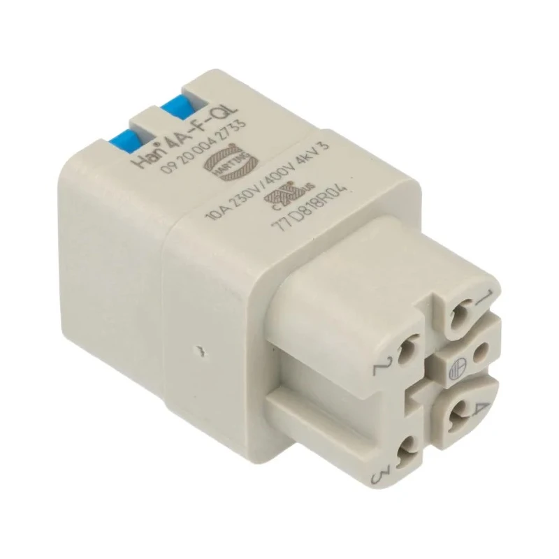 HARTING Heavy Duty Power Connector Insert 4 Contacts 10A 600V Quick Lock Female 92000 Series 09200042733