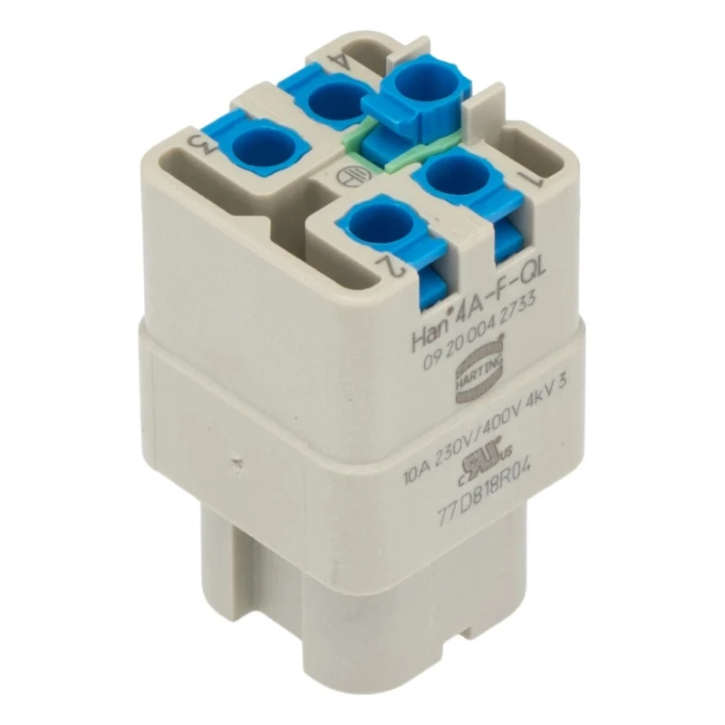 HARTING Heavy Duty Power Connector Insert 4 Contacts 10A 600V Quick Lock Female 92000 Series 09200042733