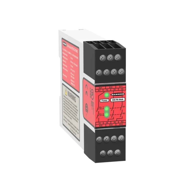 Banner Safety Relay 24V AC/DC, 3 Safety Contacts, 3PNO, Screw Terminal, DIN Rail Mount ES-FA-9AA