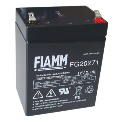 Fiamm 12 V 2.7 Ah AGM Sealed Lead Acid Battery with Faston F1 Terminals FG20271