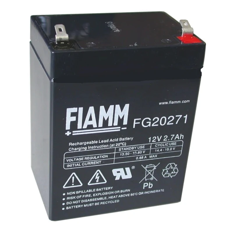 Fiamm 12 V 2.7 Ah AGM Sealed Lead Acid Battery with Faston F1 Terminals FG20271