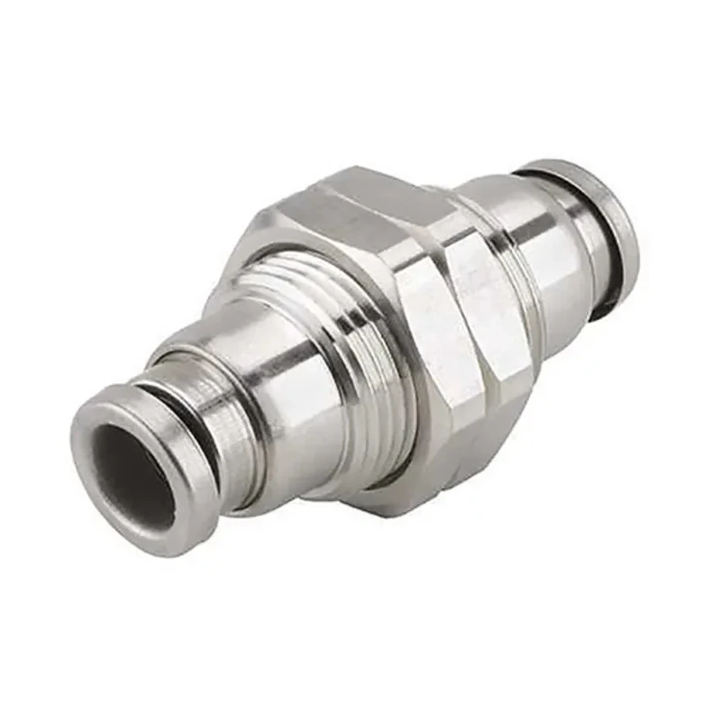 SMC Pneumatic Fitting Stainless Steel Bulkhead Union 1/4 in Push-in 1/4 in Push-in KQG2