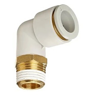 SMC Polybutylene Male Pneumatic Fitting, Push-in 8mm Tube Connection, R 3/8 in NPT Thread, 90° Elbow, Electroless KQ2L08-03A