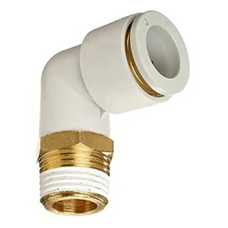 SMC Polybutylene Male Pneumatic Fitting, Push-in 8mm Tube Connection, R 3/8 in NPT Thread, 90° Elbow, Electroless KQ2L08-03A