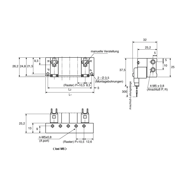 SMC 2 Station Metric Manifold Base Die Cast Aluminium SS3Y1-S41-02-M5-Q