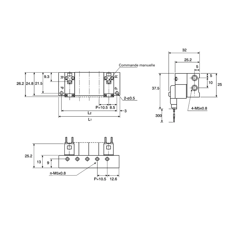 SMC 2 Station Metric Manifold Base Die Cast Aluminium SS3Y1-S41-02-M5-Q