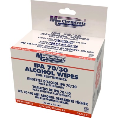 MG Chemicals Industrial Alcohol Wipes Isopropanol Wet Single Use Box of 25 130 mm x 150 mm 8241-WX25
