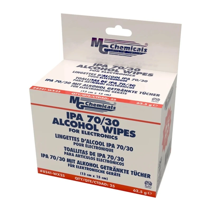 MG Chemicals Industrial Alcohol Wipes Isopropanol Wet Single Use Box of 25 130 mm x 150 mm 8241-WX25