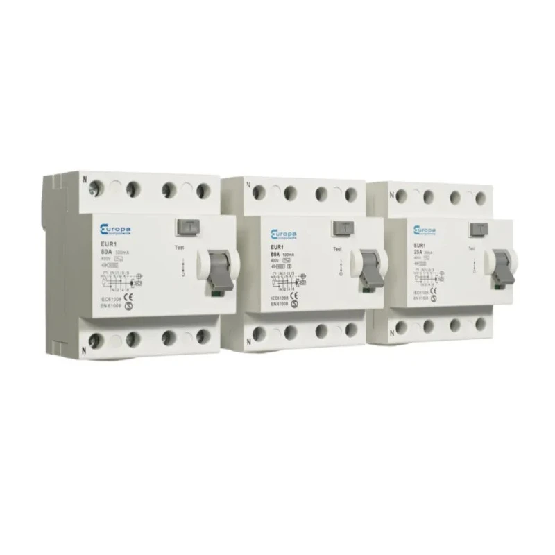 Europa Residual Current Circuit Breaker 63A 4-Pole 100 mA Type A 10 kA 415V AC EUR1