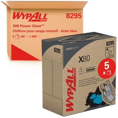 WYPALL X80 Power Clean™ 8295 Blue Cloths for General Cleaning, Dry Use, Box of 80 Per Pack, 426 x 212 mm 8295003